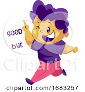 Poster, Art Print Of Boy With Purple Hair Saying Goodbye Sticker Illustration