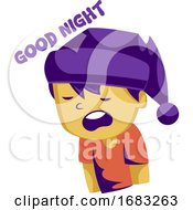 Poster, Art Print Of Sleepy Yellow Boy With Purple Sleeping Hat Saying Good Night