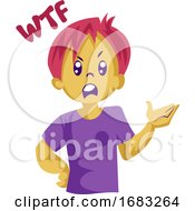 Poster, Art Print Of Angry Boy With Pink Hair Saying Wtf