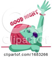 Girl With Blue Skin And Pink Hair Raising Hand And Saying Good Night