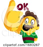 Poster, Art Print Of Yellow Man With Mustashes Showing Thumbs Up And Saying Ok