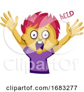 Poster, Art Print Of Scared Boy With Pink Hair Waving For Help