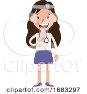 Poster, Art Print Of A Woman Doctor With Stethoscope Laughing Illustration