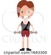 Poster, Art Print Of Young Woman Working Out With A Set Of Weights Illustration