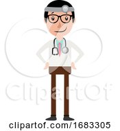 Poster, Art Print Of A Doctor With A Stethoscope Around His Neck Illustration