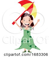 Poster, Art Print Of Young Woman Holding An Umbrella Illustration
