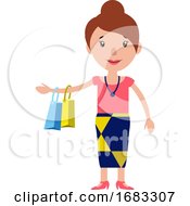 Poster, Art Print Of A Smiling Woman Returning From Shopping Illustration