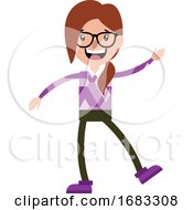 Poster, Art Print Of Dance Of Happy Teenage Girl With Glasses Illustration