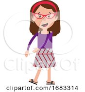 Poster, Art Print Of Cheerful Teenage Dancing Girl With A Red Glasses Illustration