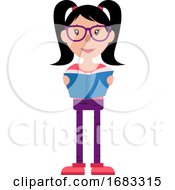 Poster, Art Print Of Teen Girl With Glasses Reading A Book Illustration