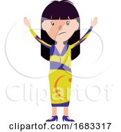 Open Armed Woman In Colorful Dress Looking Worried Illustration