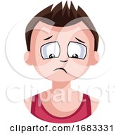 Poster, Art Print Of Brown Haired Boy In Red Top Is Very Sad Illustration