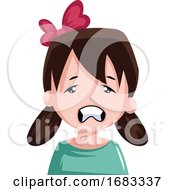 Poster, Art Print Of Stressed Little Girl With Pigtails And Bow In Her Hair Illustration