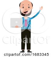Poster, Art Print Of Cartoon Freelancer Holding His Notebook And Waving Illustration