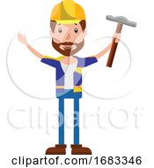 Cartoon Construction Worker Holding A Hammer Illustration