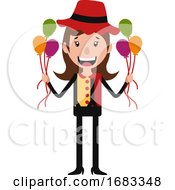 The Little Cute Guy Holding A Bunch Of Balloons Illustration