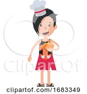 Poster, Art Print Of Cartoon Woman With Chef Hat Illustration