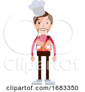 Poster, Art Print Of Cartoon Chef With Mustaches Illustration