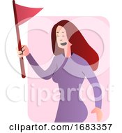 Cute Cartoon Girl In Purple Holding A Flag by Morphart Creations
