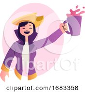 Poster, Art Print Of Cartoon Woman In Purple Suit Celebrating
