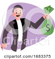 Cartoon Guy Holding Bag Of Money