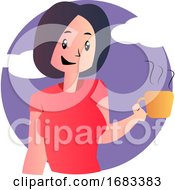 Cute Cartoon Girl Holding Coffee