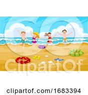 Poster, Art Print Of Children At The Beach Illustration