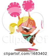 Poster, Art Print Of Yound Blond Illustration Of A Smiling Cheerleader Cheering