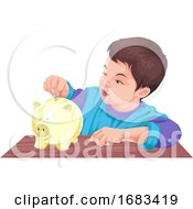 Poster, Art Print Of Boy Putting Money In A Piggy Bank