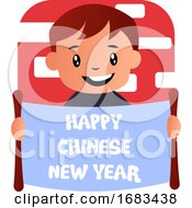 Poster, Art Print Of Cartoon Boy Celebrating Chinese New Year