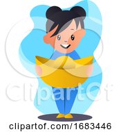 Cartoon Chinese Girl Holding Hat