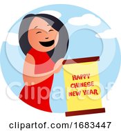 Cartoon Girl Celebrating Chinese New Year