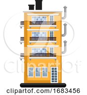 Cartoon Orange Building With Three Floors