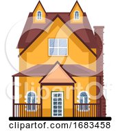 Poster, Art Print Of Cartoon Orange Building With Red Roof