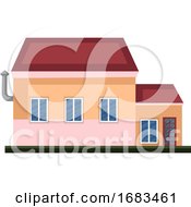 Cartoon Orange Building With Red Roof
