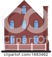 Poster, Art Print Of Cartoon Red Building With Blue Windows