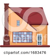 Cartoon Orange Building With Red Roof