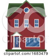 Poster, Art Print Of Cartoon Red Building With Green Roof
