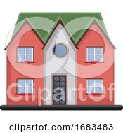 Poster, Art Print Of Cartoon Red Building With Green Roof