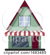 Cartoon Green Building With Red Roof Vector