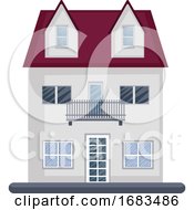 Poster, Art Print Of Cartoon White Building With Red Roof