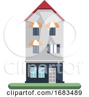 Cartoon White Building With Red Roof