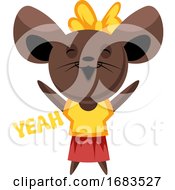 Poster, Art Print Of Brown Mouse With Yellow Bow Spreading Hands And Saying Yeah