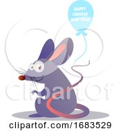Poster, Art Print Of Cartoon Mouse Holding Balloon