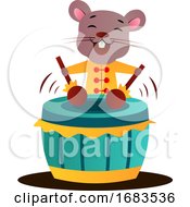 Cartoon Chinese Mouse Playing Drums by Morphart Creations