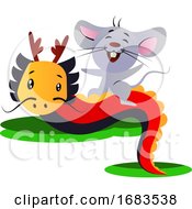 Poster, Art Print Of Cartoon Chinese Mouse And Dragon