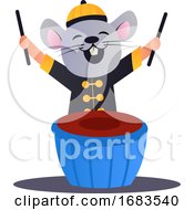 Cartoon Chinese Mouse Playing Drums