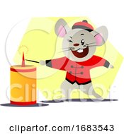 Poster, Art Print Of Happy Mouse In Red Suit Lightning A Candle