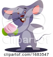 Poster, Art Print Of Cartoon Chinese Mouse Holding Flower