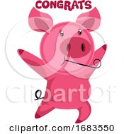 Poster, Art Print Of Pink Piggy Dancing Saying Congrats